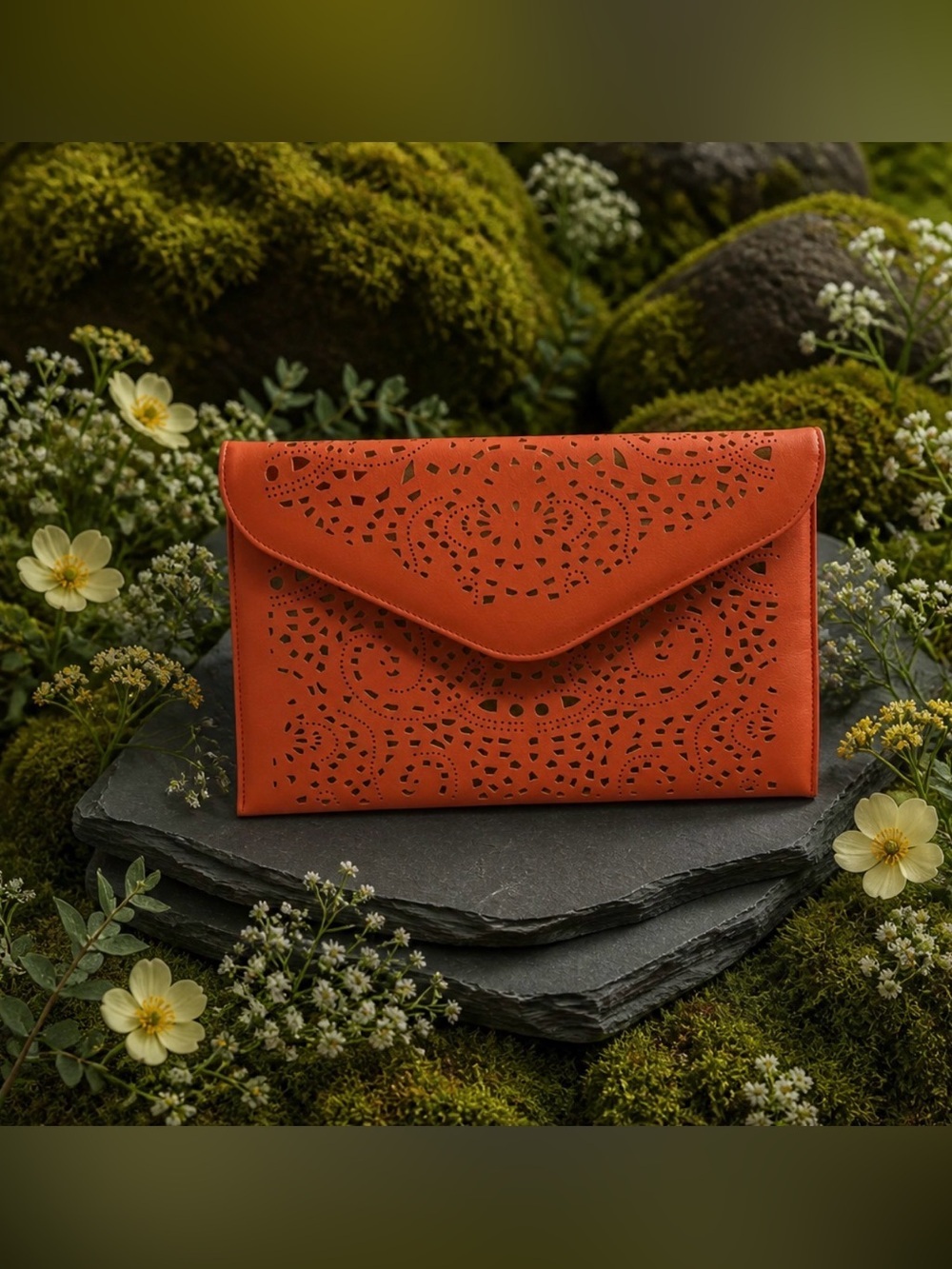 Orange Laser Cut Clutch